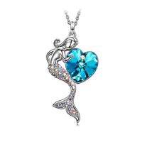 Rhinestone Zinc Alloy Necklace, with 1.97inch extender chain, Mermaid, silver color plated, fashion jewelry & for woman & with rhinestone Approx 17.72 Inch 