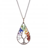 Tree Of Life Necklace, Brass, with Natural Stone, fashion jewelry & for woman Approx 19.69 Inch 