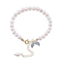 Cultured Freshwater Pearl Brass Bracelet, with Freshwater Pearl, with 1.97inch extender chain, high quality plated, fashion jewelry & micro pave cubic zirconia & for woman Approx 5.51 Inch 