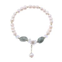 Cultured Freshwater Pearl Brass Bracelet, with Natural Stone & Freshwater Pearl, high quality plated, fashion jewelry & for woman, Inner Approx 55mm 
