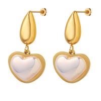 Titanium Steel Earrings, with Plastic Pearl, Heart, fashion jewelry & for woman 16*31mm,7mm 