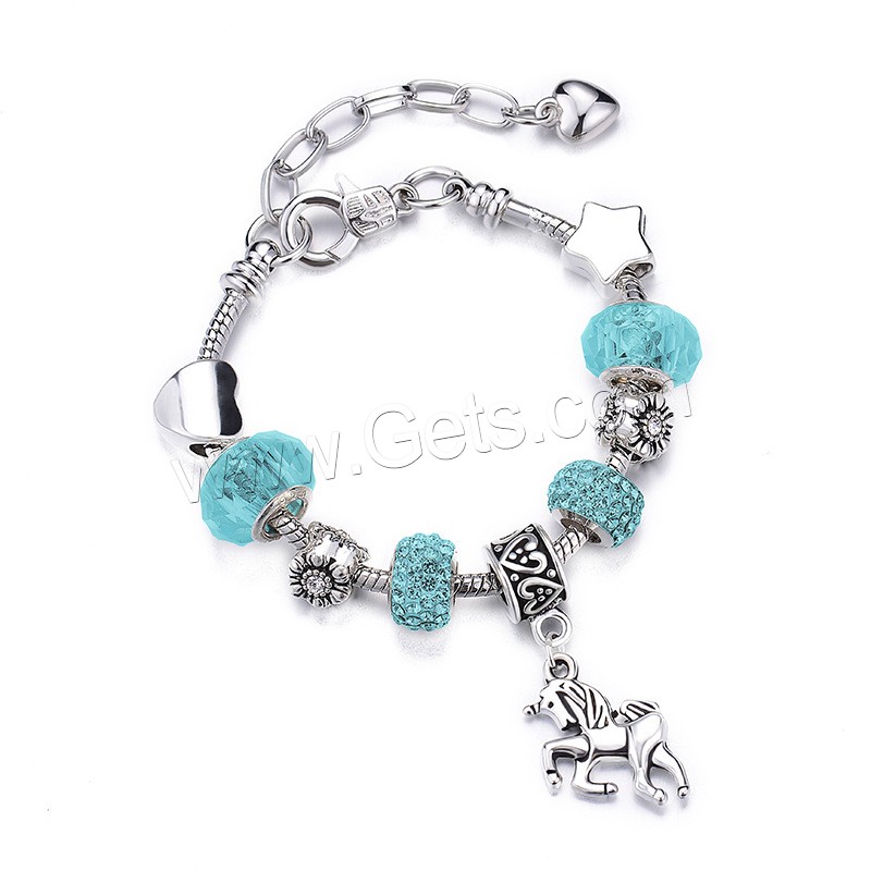 Zinc Alloy European Bracelets, with Crystal, platinum color plated, different size for choice & for woman & with rhinestone, more colors for choice, Sold By PC