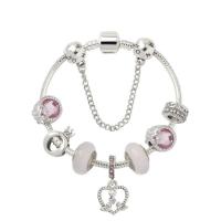 Zinc Alloy European Bracelets, with Lampwork, platinum color plated & for woman & with rhinestone 