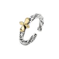 Sterling Silver Finger Ring, 925 Sterling Silver, platinum color plated, Adjustable & with letter pattern & for woman 