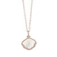 Sterling Silver Jewelry Necklace, 925 Sterling Silver, with White Shell, Shell, platinum color plated, for woman & with rhinestone Approx 15.35 Inch 