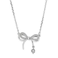 Cubic Zircon Micro Pave Sterling Silver Necklace, 925 Sterling Silver, Bowknot, platinum color plated, micro pave cubic zirconia & for woman Approx 15.35 Inch 