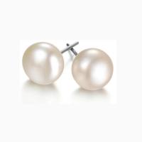 Sterling Silver Natural Pearl Stud Earring, 925 Sterling Silver, with Freshwater Pearl, 18K gold plated & for woman, white 