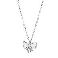 Sterling Silver Jewelry Necklace, 925 Sterling Silver, with White Shell, Butterfly, platinum color plated, for woman & with rhinestone Approx 15.35 Inch 