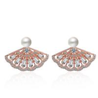 Cubic Zirconia Micro Pave Brass Earring, with Plastic Pearl, fashion jewelry & micro pave cubic zirconia & for woman 