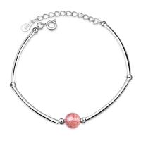 Quartz Bracelets, Brass, with Strawberry Quartz, with 1.38inch extender chain, platinum plated, fashion jewelry & for woman Approx 6.3 Inch 