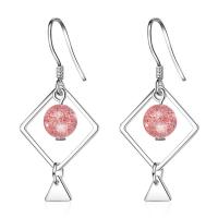 Brass Drop Earring, with Strawberry Quartz, platinum plated, fashion jewelry & for woman, 36mm 