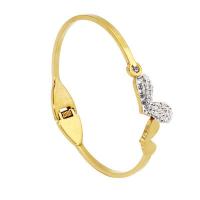 Titanium Steel Bangle, 18K gold plated, fashion jewelry & for woman & with rhinestone, golden, Inner Approx 50mm 