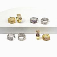 Brass Huggie Hoop Earring, Vacuum Ion Plating, fashion jewelry & for woman & with cubic zirconia 