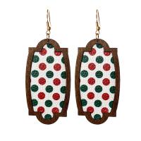 PU Leather Drop Earring, with Wood & Brass, fashion jewelry & for woman 85mm 