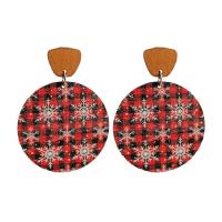 Wood Drop Earring, with Iron, Round, Christmas Design & fashion jewelry & for woman 60mm 