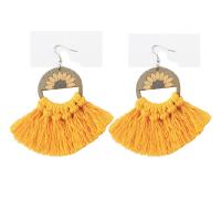 Fashion Tassel Earring, Cotton Thread, with Wood & Iron, fashion jewelry & for woman 100mm 