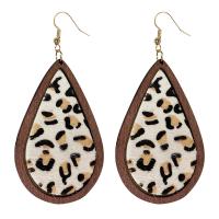 PU Leather Drop Earring, with Wood & Brass, fashion jewelry & for woman 68.6mm 