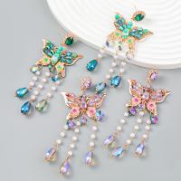 Zinc Alloy Rhinestone Drop Earring, with ABS Plastic Pearl & Acrylic, Butterfly, fashion jewelry & for woman & with rhinestone 