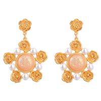Plastic Pearl Zinc Alloy Earring, with ABS Plastic Pearl & Resin, gold color plated, fashion jewelry & for woman 
