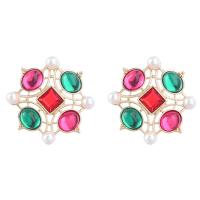 Resin Zinc Alloy Earring, with ABS Plastic Pearl & Resin, gold color plated, fashion jewelry & for woman, multi-colored 