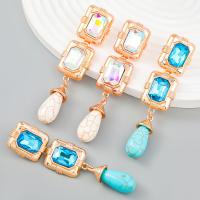 Turquoise Zinc Alloy Earring, with turquoise, gold color plated, fashion jewelry & for woman & with glass rhinestone 