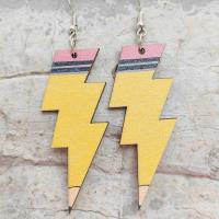 Wood Earring, with Iron, Lightning Symbol, printing, fashion jewelry & for woman 80mm 