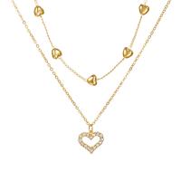 Rhinestone Zinc Alloy Necklace, with 7cm extender chain, gold color plated, Double Layer & fashion jewelry & for woman & with rhinestone, golden cm 