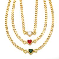 Cubic Zircon Micro Pave Brass Necklace, with 5 extender chain, Heart, 18K gold plated, micro pave cubic zirconia & for woman cm 