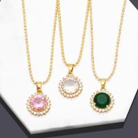 Brass Cubic Zirconia Necklace, Round, 18K gold plated, micro pave cubic zirconia & for woman cm 