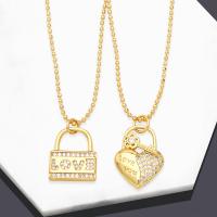 Cubic Zircon Micro Pave Brass Necklace, 18K gold plated & micro pave cubic zirconia & for woman cm 