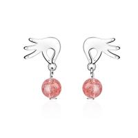 Gemstone Drop Earring, Brass, with Strawberry Quartz, plated, fashion jewelry & for woman 20mm 