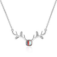 Rhinestone Brass Necklace, with Sea Opal, with 3.5cm extender chain, Antlers, platinum color plated, fashion jewelry & for woman & with rhinestone, 18mm Approx 40 cm 