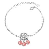 Bracelets quartz, laiton, avec Strawberry Quartz, avec 3.5cm chaînes de rallonge, Placage de couleur platine, bijoux de mode & pour femme & avec strass, 6mm Environ 16 cm, Vendu par PC