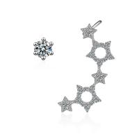 Asymmetric Earrings, Brass, Star, platinum color plated, fashion jewelry & for woman & with rhinestone, 6mm,36mm 