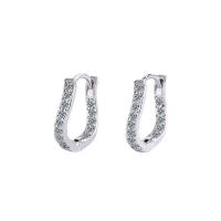 Brass Huggie Hoop Earring, platinum color plated, fashion jewelry & for woman & with rhinestone, 14mm 