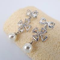Plastic Pearl Zinc Alloy Earring, with Cubic Zirconia & Plastic Pearl, Round, platinum color plated, for woman, white, 50mm 