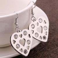 Zinc Alloy Rhinestone Drop Earring, with Rhinestone, Heart, silver color plated, for woman & hollow 