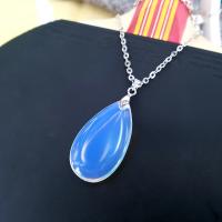 Synthetic Moonstone Necklace, with Iron, Teardrop, platinum color plated, Unisex, white Approx 42 cm 