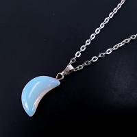 Synthetic Moonstone Necklace, with Iron, platinum color plated, Unisex, white Approx 42 cm 