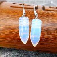 Gemstone Drop Earring, Zinc Alloy, with Synthetic Moonstone, Bullet, platinum color plated, for woman, white 