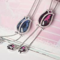 Zinc Alloy Sweater Chain Necklace, with Crystal, Tulip, fashion jewelry & for woman & with rhinestone Approx 38.58 Inch 