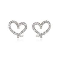 Cubic Zirconia Micro Pave Brass Earring, Heart, platinum color plated, fashion jewelry & micro pave cubic zirconia & for woman & hollow, platinum color 