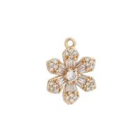Cubic Zirconia Micro Pave Brass Pendant, Flower, gold color plated, with cubic zirconia 
