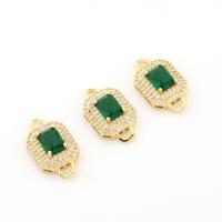 Cubic Zirconia Micro Pave Brass Connector, Square, gold color plated, with cubic zirconia, green 