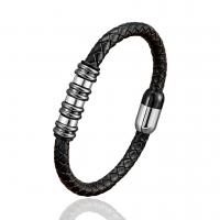 Bracelet en cuir artificiel, cordon en cuir, avec Acier inoxydable 304, fait à la main, bracelet tressé & unisexe, plus de couleurs à choisir, 210mm, Vendu par PC