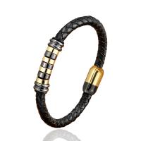 Leatheroid Cord Bracelets, leather cord, with 304 Stainless Steel, handmade, braided bracelet & Unisex 210mm 