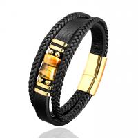 Leatheroid Cord Bracelets, leather cord, with Tiger Eye & 304 Stainless Steel, handmade, braided bracelet & Unisex 210mm 