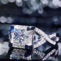 Zirkonia Messing Finger Ring, Quadrat, platiniert, verschiedene Größen vorhanden & Micro pave Zirkonia & für Frau, 6x6mm, Größe:6-10, verkauft von PC