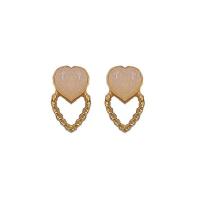 Zinc Alloy Stud Earring, with Gemstone, Heart, gold color plated, for woman 