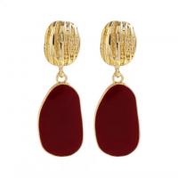 Emaille Zink Legierung Tropfen Ohrring, Zinklegierung, goldfarben plattiert, für Frau, rot, 39x14mm, verkauft von Paar